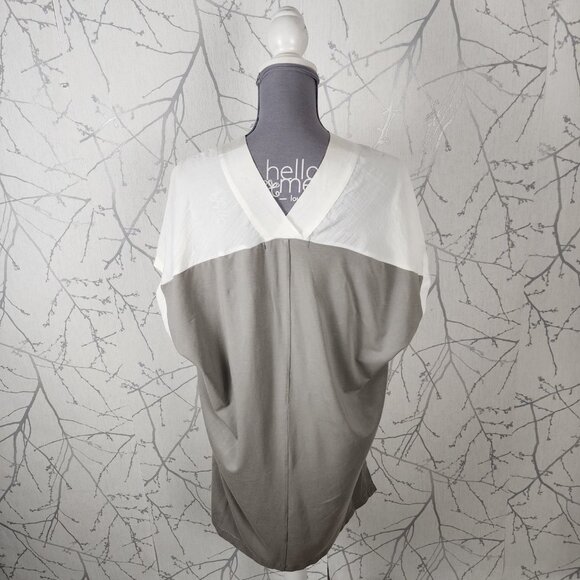 Ayrtight White Gray Colorblock V-Neck Batwing Oversized Tunic - Picture 3 of 6